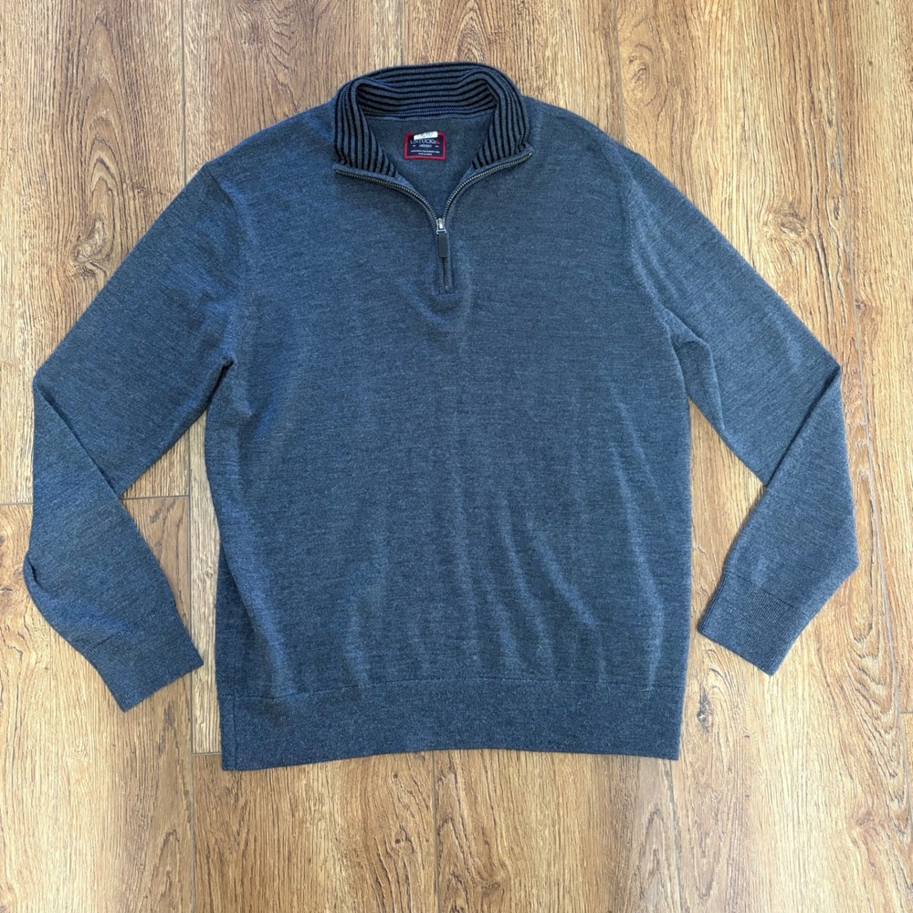 UNTUCKit Belguardo Dark Grey 100% Merino Wool Quarter Zip Sweater Mens M casual